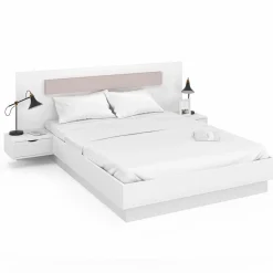 IDMarket Lit double 140x190 blanc avec tête de lit et chevets* Meubles Blancs|Chambre Complète Adulte