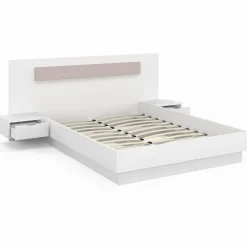 IDMarket Lit double 140x190 blanc avec tête de lit et chevets* Meubles Blancs|Chambre Complète Adulte