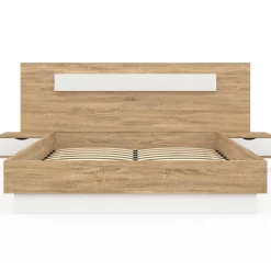 IDMarket Lit double 140x190 bois et blanc avec tête de lit et tables de chevet* Meubles Blancs|Meubles En Bois
