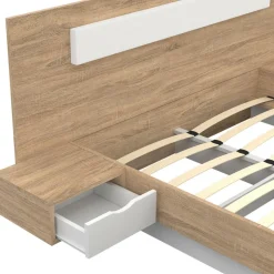 IDMarket Lit double 140x190 bois et blanc avec tête de lit et tables de chevet* Meubles Blancs|Meubles En Bois