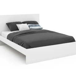 IDMarket Lit double 140x190 cm avec tête de lit et sommier blanc* Collection Moderne|Chambre Complète Adulte