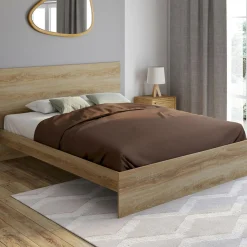 IDMarket Lit double 160x200 cm avec tête de lit et sommier hêtre* Collection Moderne|Lits Avec Sommier