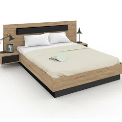 IDMarket Lit double 160x200 cm bois et noir avec tête de lit et tables de chevet* Chambre Complète Adulte|Lits Avec Sommier
