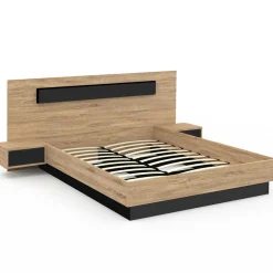IDMarket Lit double 160x200 cm bois et noir avec tête de lit et tables de chevet* Chambre Complète Adulte|Lits Avec Sommier