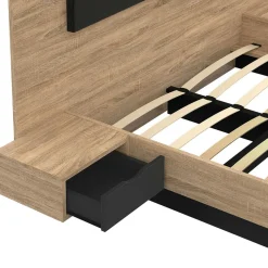 IDMarket Lit double 160x200 cm bois et noir avec tête de lit et tables de chevet* Chambre Complète Adulte|Lits Avec Sommier