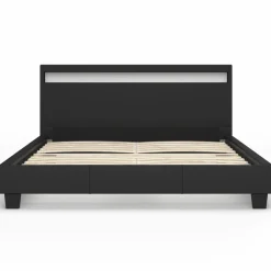 IDMarket Lit double 140x190 cm en PVC noir avec sommier et LED* Lits Avec Sommier|Collection Moderne