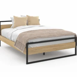 IDMarket Lit double 140x190 cm style industriel avec sommier* Collection Industrielle|Chambre Complète Adulte