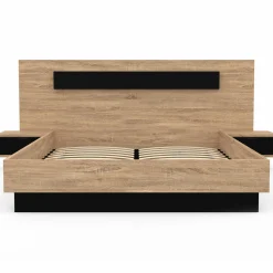 IDMarket Lit double 140x190 cm tête de lit sommier avec chevets suspendus bois et noir* Collection Moderne|Chambre Complète Adulte