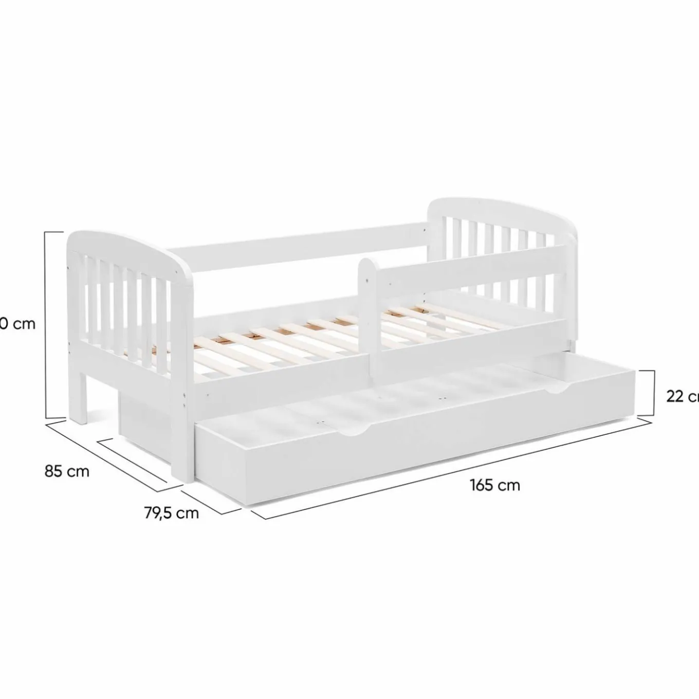 IDMarket Lit enfant blanc avec tiroir de rangement sommier et barrières*Enfant Meubles Tiroirs|Chambre Complète Adulte