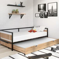 IDMarket Lit enfant industriel avec tiroir gigogne 90x190*Enfant Meubles Tiroirs|Collection Industrielle