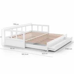 IDMarket Lit gigogne transformable en lit 2 places blanc* Meubles Tiroirs|Chambre Complète Adulte