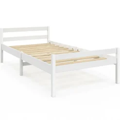 IDMarket Lit simple 90 x 190 cm avec sommier bois blanc* Meubles Blancs|Collection Contemporaine