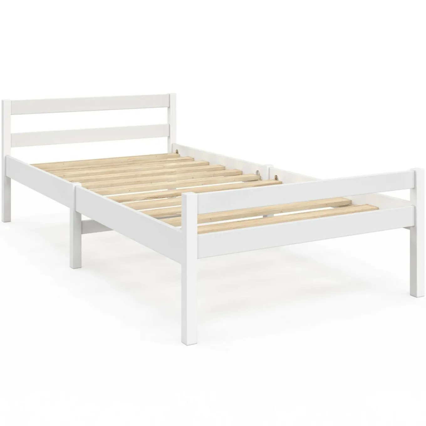 IDMarket Lit simple 90 x 190 cm avec sommier bois blanc* Meubles Blancs|Collection Contemporaine