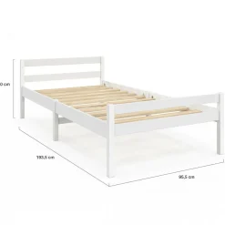 IDMarket Lit simple 90 x 190 cm avec sommier bois blanc* Meubles Blancs|Collection Contemporaine