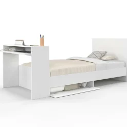 IDMarket Lit simple blanc 90 x 190 cm avec rangements, sommier, tête de lit et bureau* Meubles Blancs|Collection Contemporaine