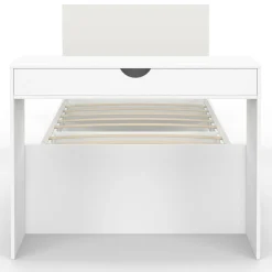 IDMarket Lit simple blanc 90 x 190 cm avec rangements, sommier, tête de lit et bureau* Meubles Blancs|Collection Contemporaine