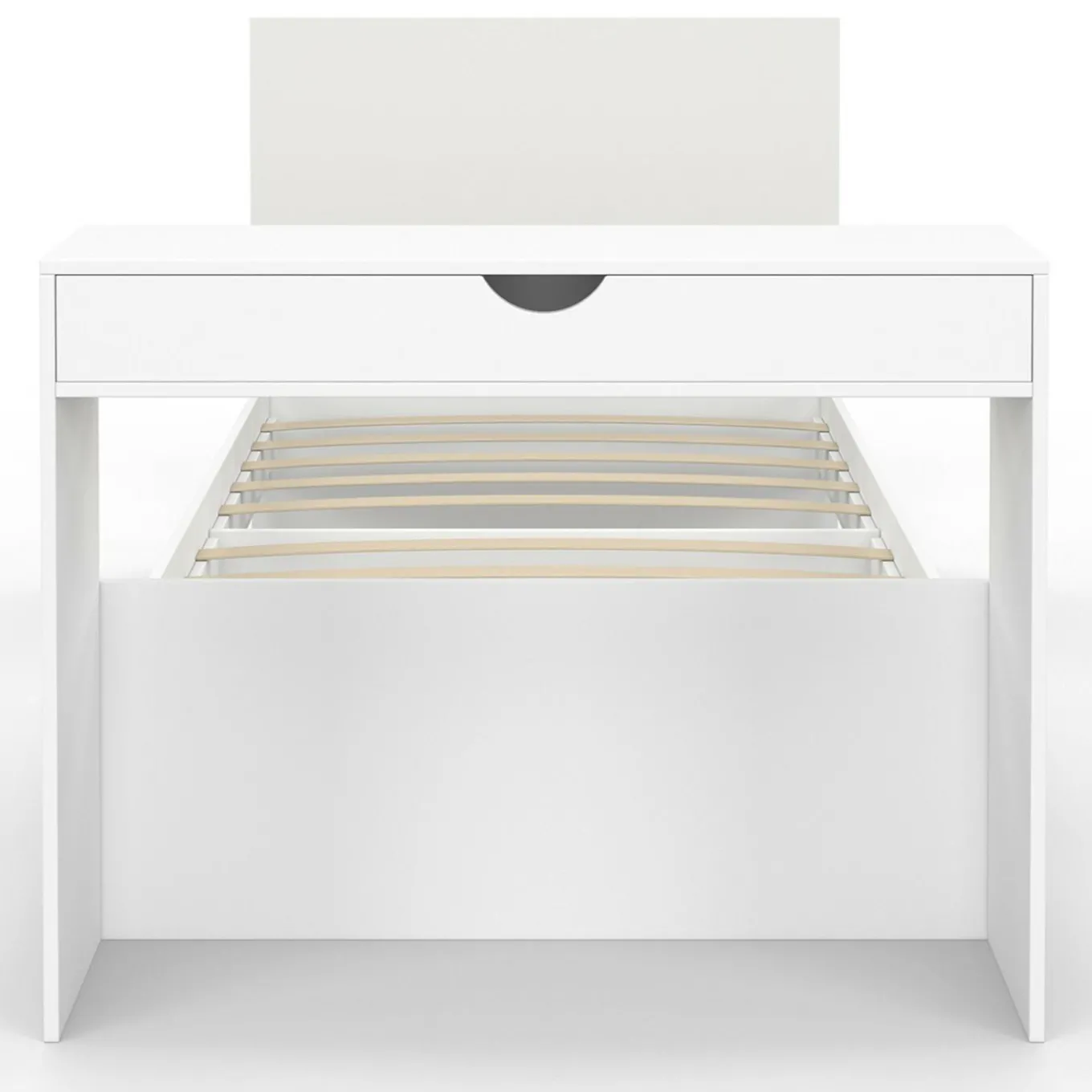 IDMarket Lit simple blanc 90 x 190 cm avec rangements, sommier, tête de lit et bureau* Meubles Blancs|Collection Contemporaine