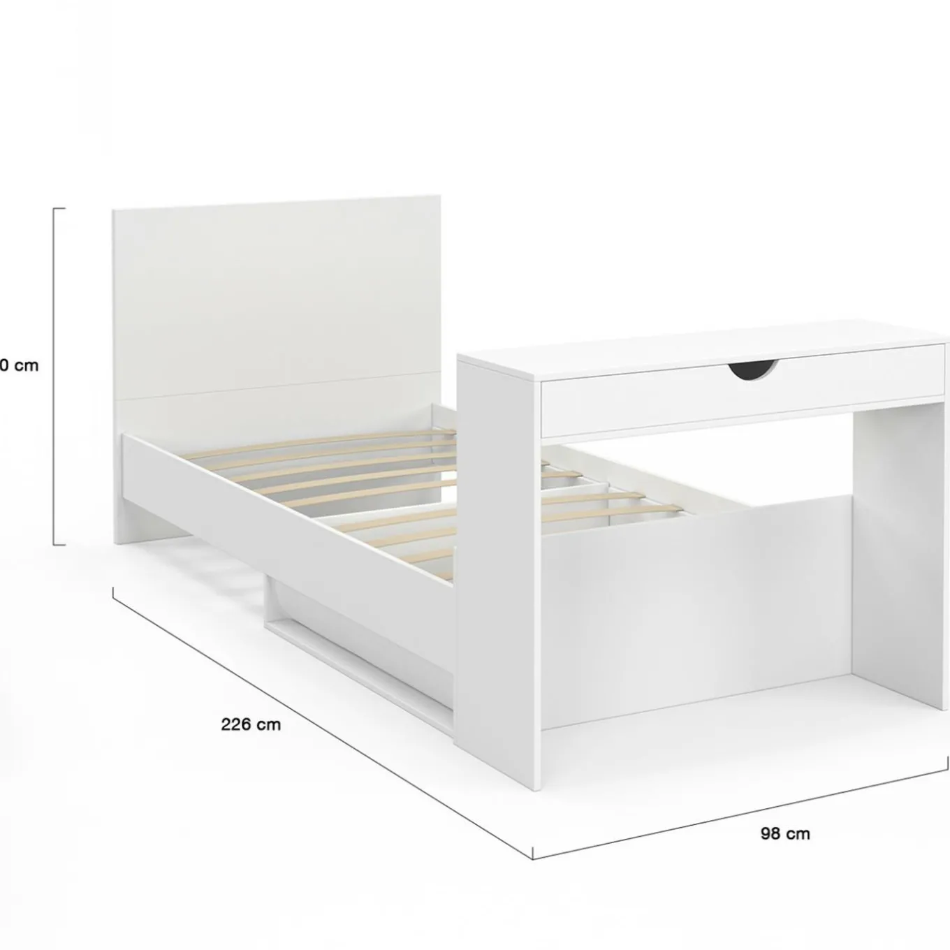 IDMarket Lit simple blanc 90 x 190 cm avec rangements, sommier, tête de lit et bureau* Meubles Blancs|Collection Contemporaine