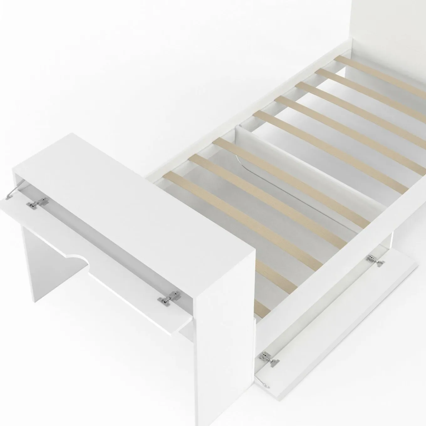 IDMarket Lit simple blanc 90 x 190 cm avec rangements, sommier, tête de lit et bureau* Meubles Blancs|Collection Contemporaine