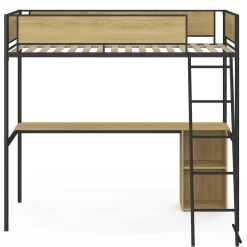 IDMarket Lit simple mezzanine 90x190cm avec bureau et rangements style industriel* Chambre Complète Adulte|Lits Avec Sommier