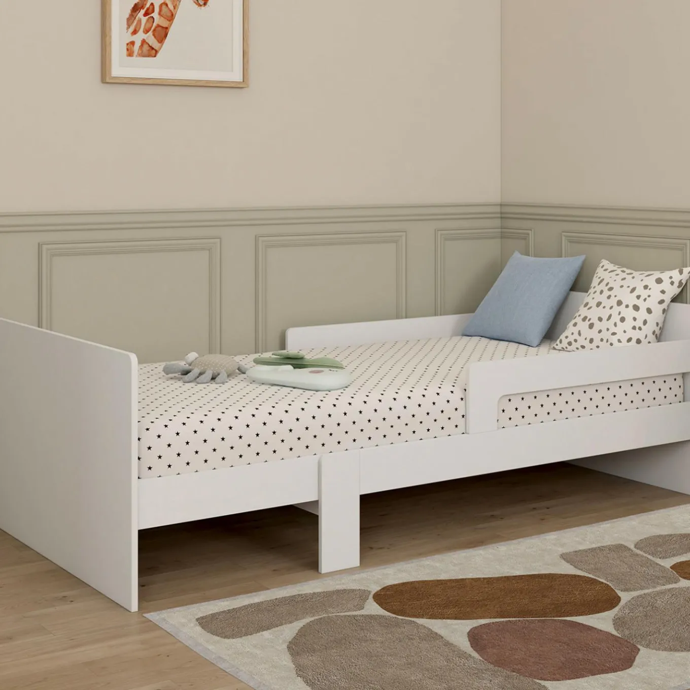 IDMarket Lit simple évolutif 90 x 140/190 cm avec sommier et barrières bois blanc*Enfant Lits Enfant