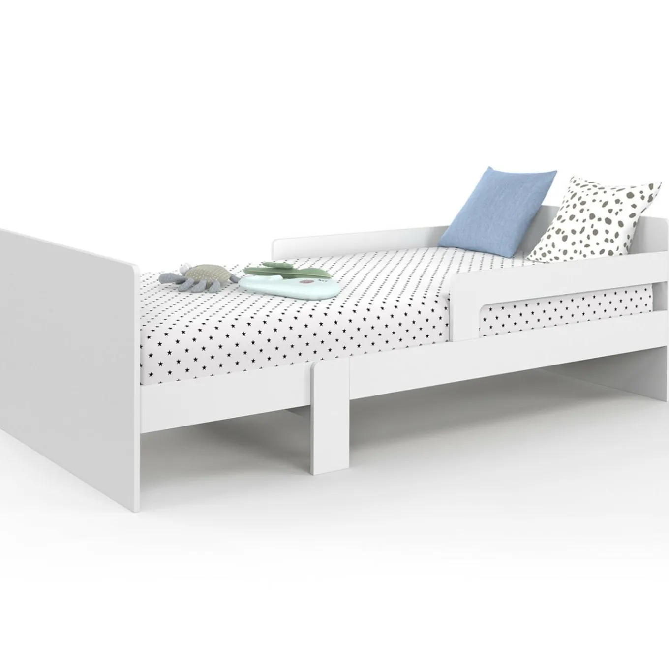 IDMarket Lit simple évolutif 90 x 140/190 cm avec sommier et barrières bois blanc*Enfant Lits Enfant