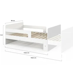 IDMarket Lit simple évolutif 90 x 140/190 cm avec sommier et barrières bois blanc*Enfant Lits Enfant