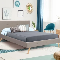 IDMarket Lit style scandinave 140 x 190 cm beige effet lin* Collection Scandinave|Chambre Complète Adulte