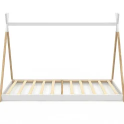 IDMarket Lit tipi enfant sommier bois et blanc*Enfant Lits Enfant|Lits Avec Sommier