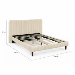IDMarket Lit 140x190 cm avec tête de lit et sommier en velours beige* Lits Avec Sommier|Chambre Complète Adulte