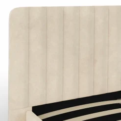 IDMarket Lit 140x190 cm avec tête de lit et sommier en velours beige* Lits Avec Sommier|Chambre Complète Adulte