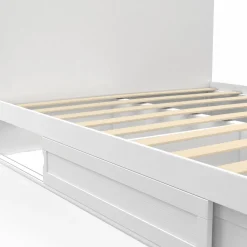 IDMarket Lit 140x190 cm blanc avec rangements, tête de lit et sommier* Collection Contemporaine|Lits Avec Sommier