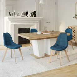 IDMarket Lot 4 chaises scandinaves bleu canard* Collection Scandinave|Salle À Manger Complète