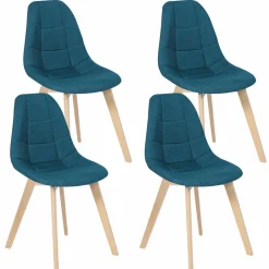 IDMarket Lot 4 chaises scandinaves bleu canard* Collection Scandinave|Salle À Manger Complète