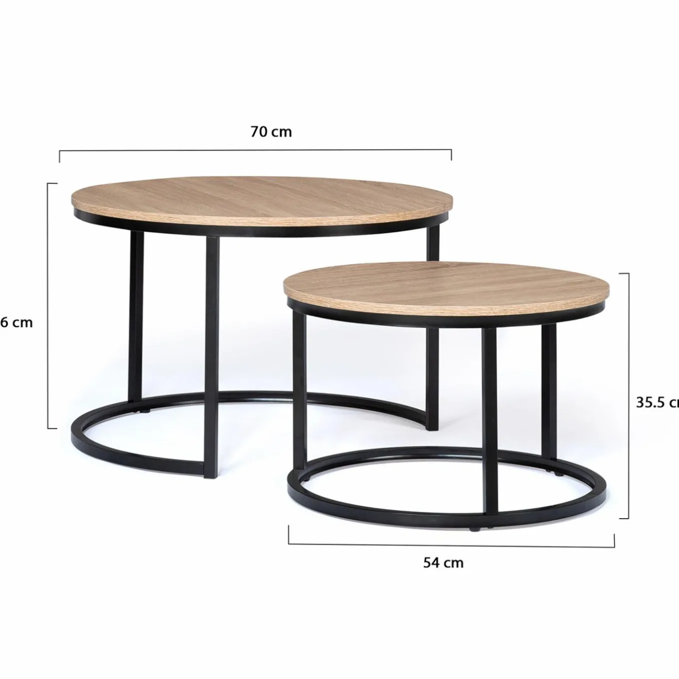 IDMarket Lot 2 tables basses gigognes rondes bois métal industrielles* Meubles Bas|Collection Industrielle