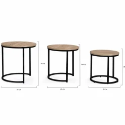 IDMarket Lot 3 tables basses gigognes rondes bois métal industrielles 35/40/45 cm* Collection Industrielle|Salon Complet
