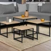 IDMarket Lot 4 tables basses gigognes bois métal industrielles 35/40/45/50 cm* Collection Industrielle|Salon Complet