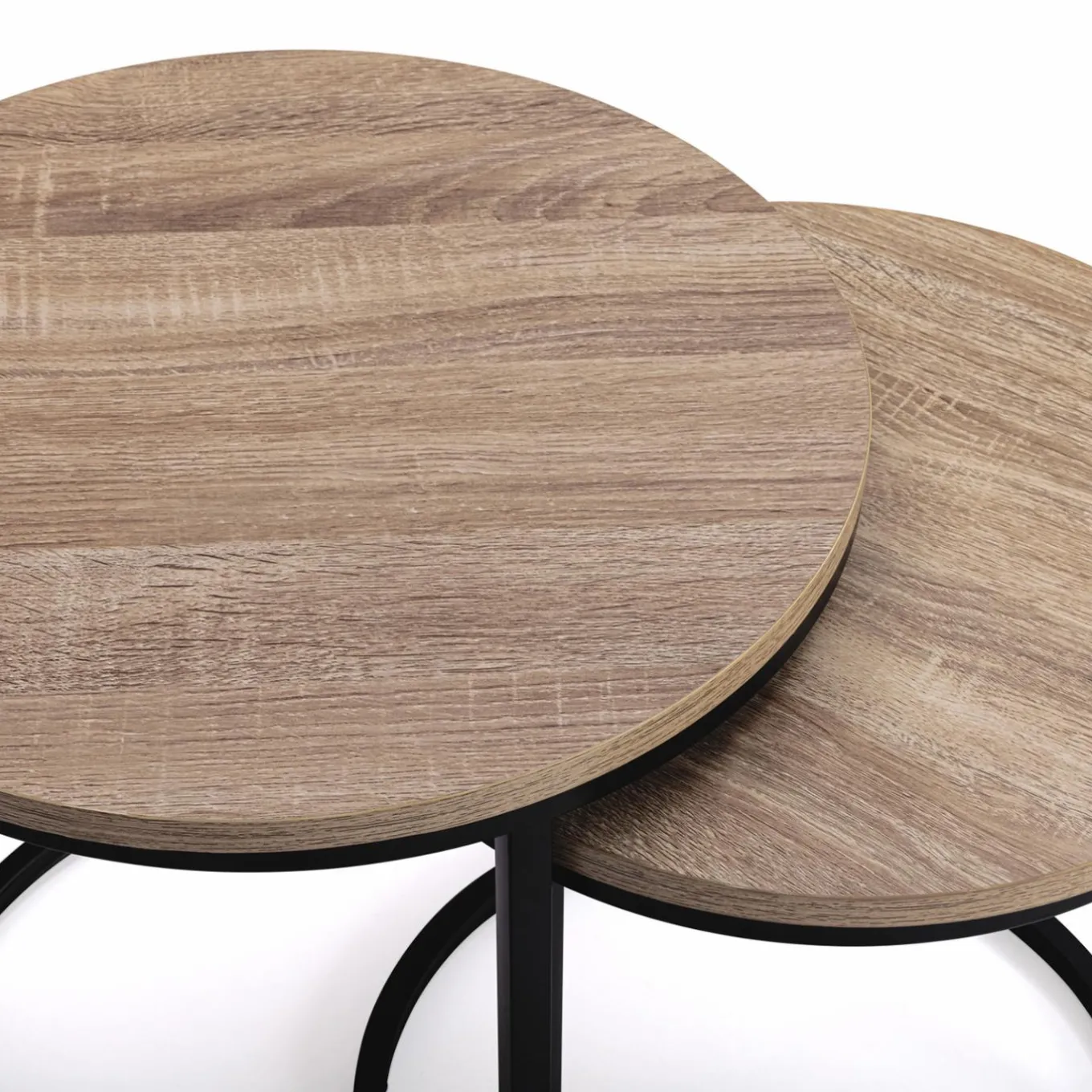 IDMarket Lot 2 tables basses gigognes rondes bois métal industrielles 40/45 cm* Collection Industrielle|Salon Complet