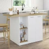 IDMarket Îlot central bois blanc avec plan de travail façon hêtre 140 cm 4 personnes avec rangement* Meubles Hauts|Meubles En Bois