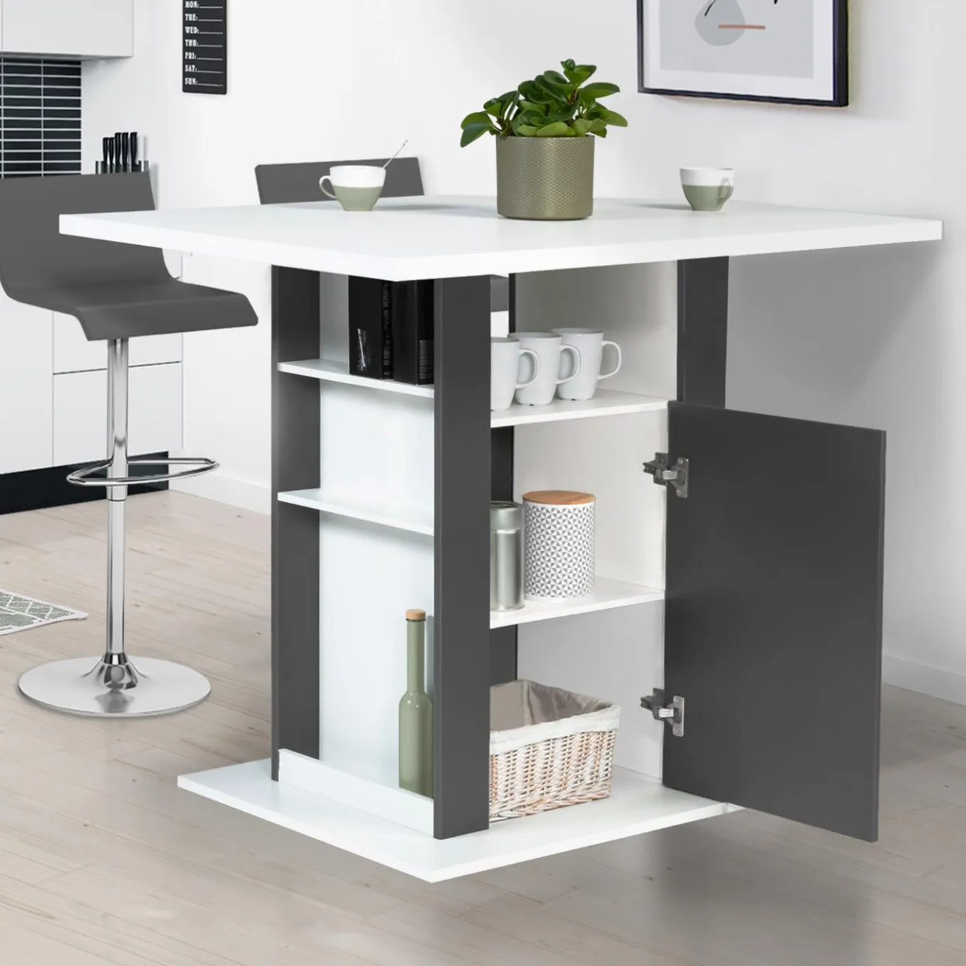 IDMarket Îlot central bois blanc et gris 110 cm* Meubles Hauts|Collection Design