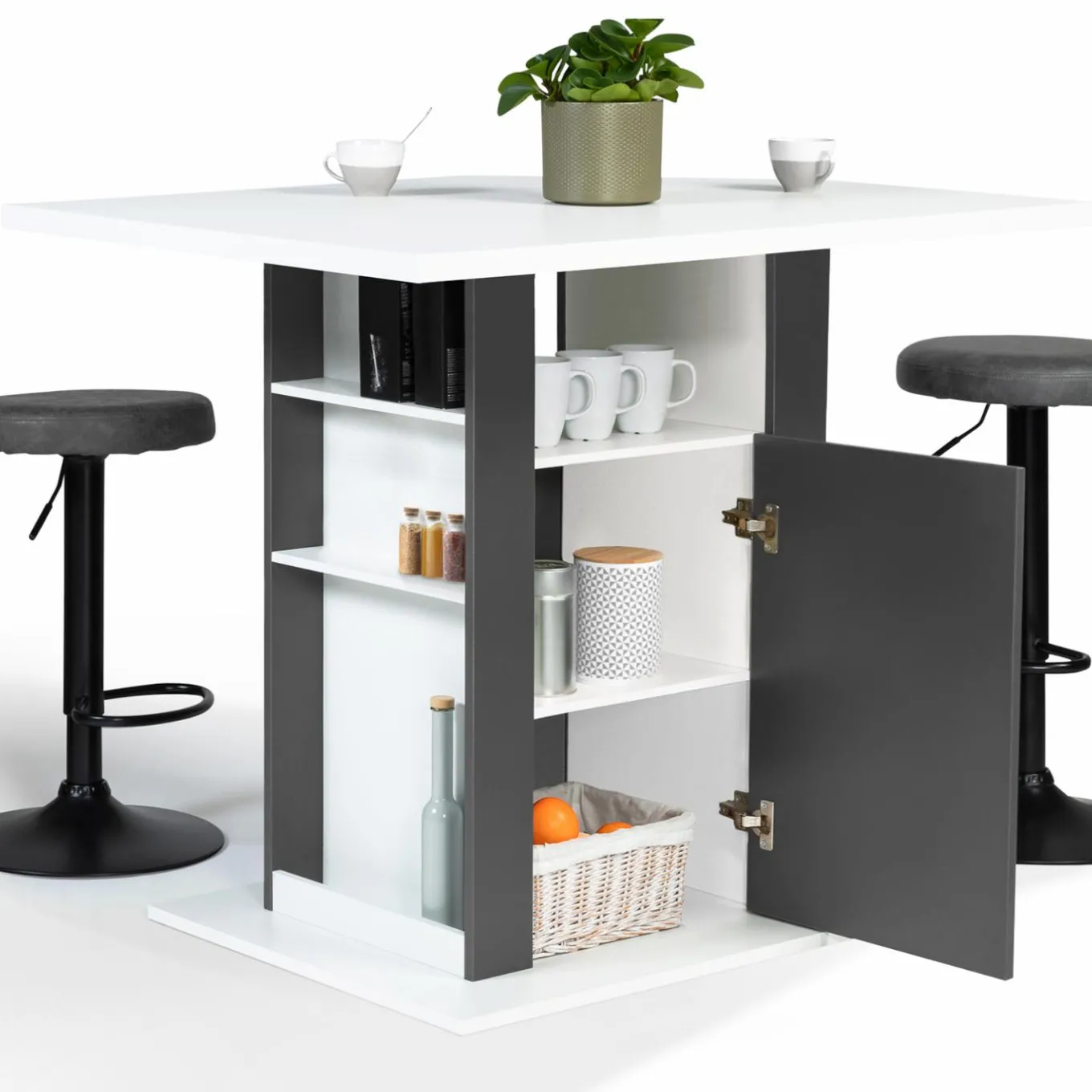 IDMarket Îlot central bois blanc et gris 110 cm* Meubles Hauts|Collection Design