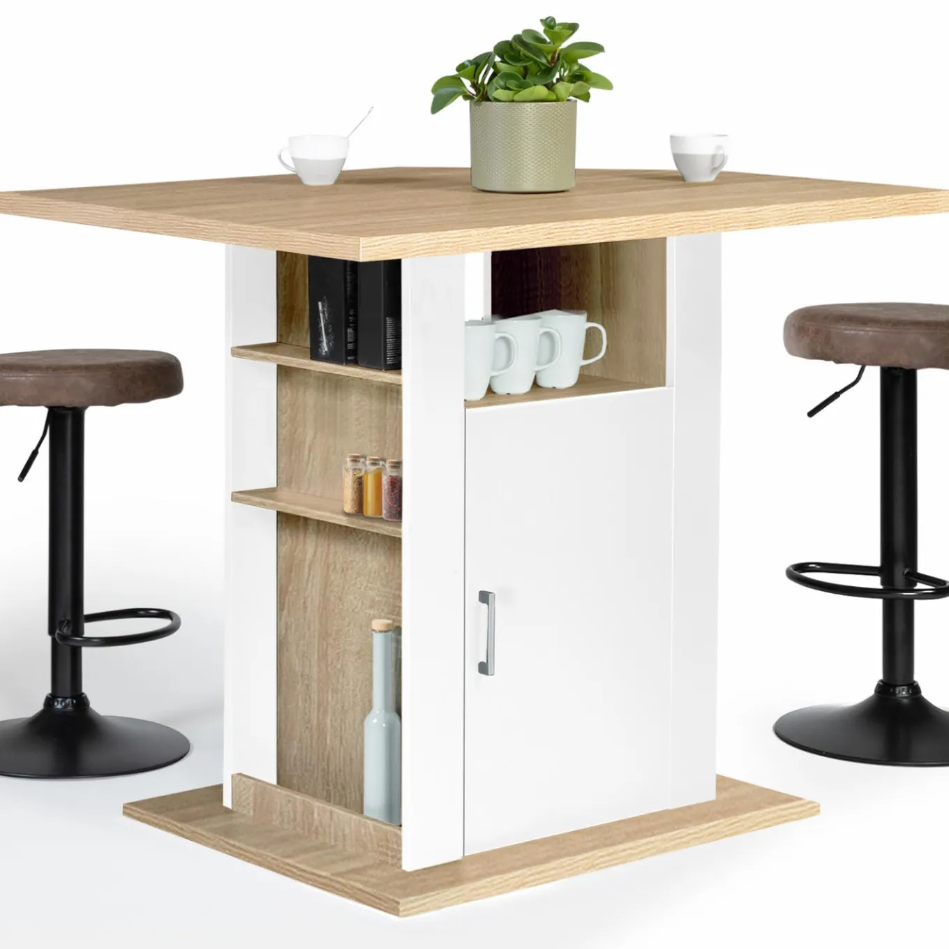 IDMarket Îlot central bois blanc et imitation hêtre 110 cm* Meubles Hauts|Collection Design