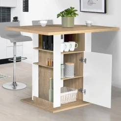 IDMarket Îlot central bois blanc et imitation hêtre 110 cm* Meubles Hauts|Collection Design