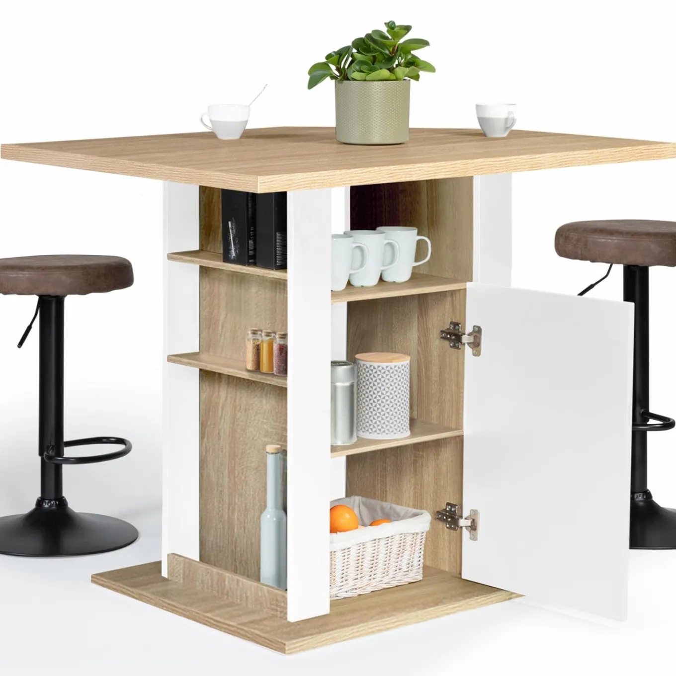 IDMarket Îlot central bois blanc et imitation hêtre 110 cm* Meubles Hauts|Collection Design