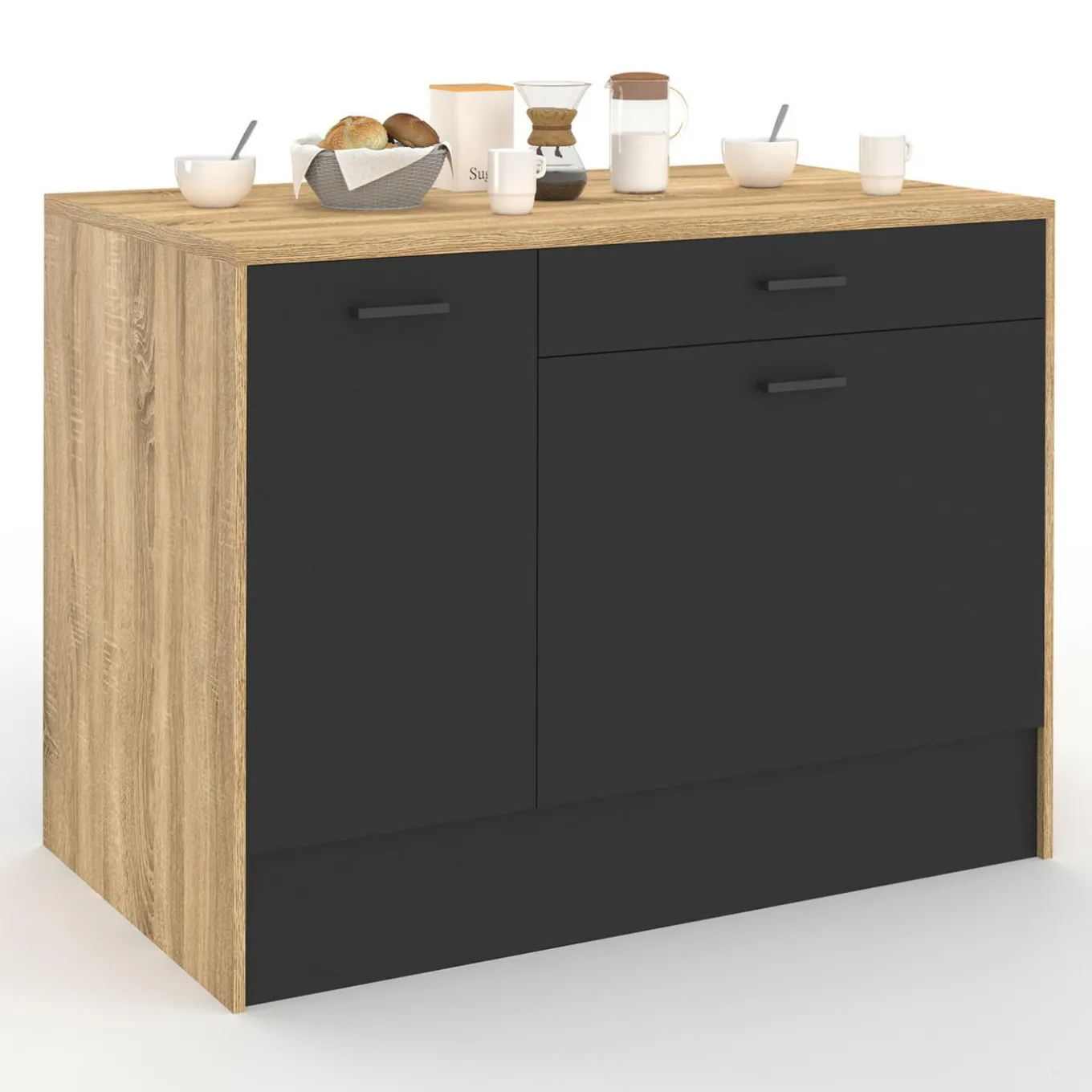 IDMarket Îlot central bois et noir avec une grande capacité de rangement* Meubles Hauts|Meubles En Bois