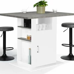 IDMarket Îlot central cuisine plateau effet béton et bois blanc 110 cm* Meubles Blancs|Collection Design