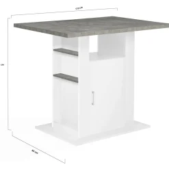 IDMarket Îlot central cuisine plateau effet béton et bois blanc 110 cm* Meubles Blancs|Collection Design