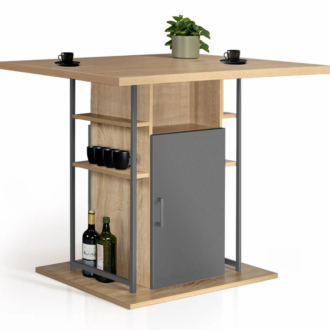 IDMarket Îlot central cuisine plateau bois imitation hêtre et gris 110 cm* Collection Design|Collection Moderne