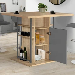 IDMarket Îlot central cuisine plateau bois imitation hêtre et gris 110 cm* Collection Design|Collection Moderne