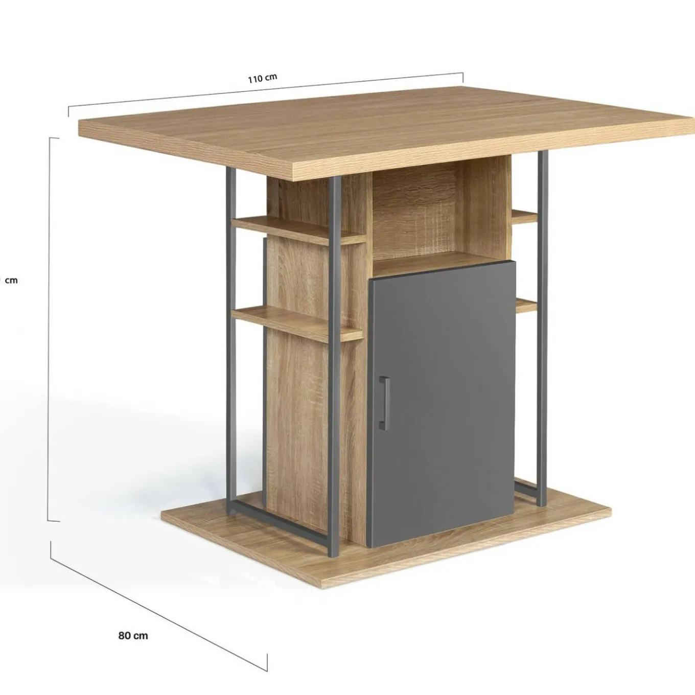 IDMarket Îlot central cuisine plateau bois imitation hêtre et gris 110 cm* Collection Design|Collection Moderne